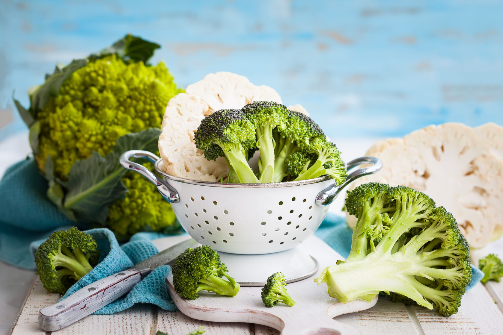 40974152 - various types of cabbage: romanesco broccoli and cauliflower