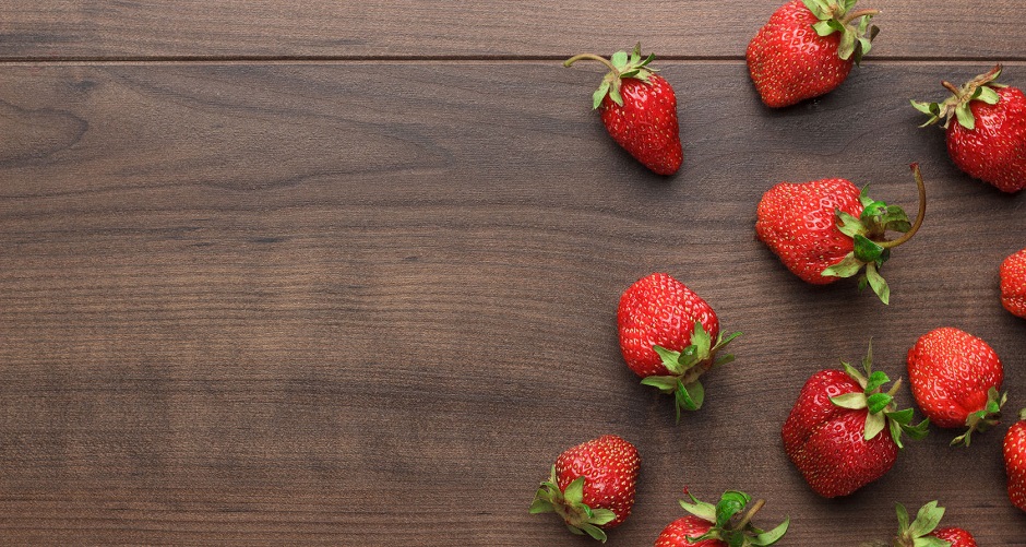 45552882 - fresh strawberries on the brown wooden table