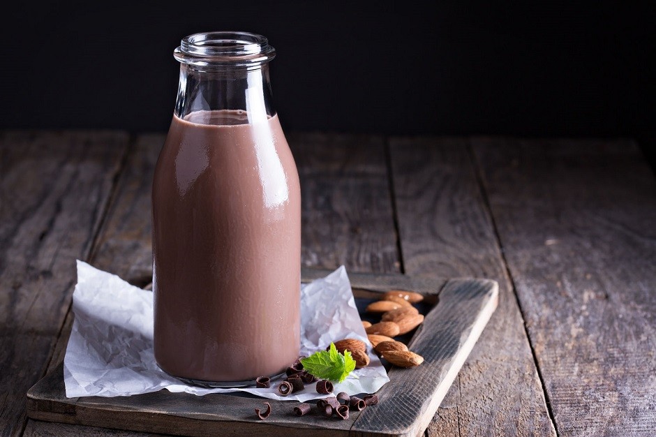 43178027 - homemade almond chocolate milk in a bottle